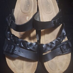 Cliffs by WHITE MOUNTAIN Black Braided Strap Sandals